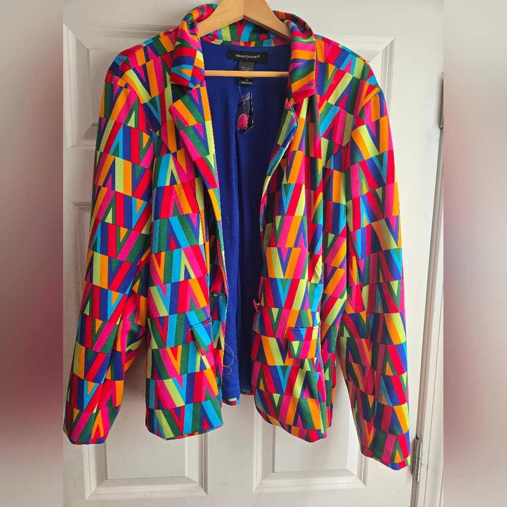 Ashley Stewart Multicolor Geometric Blazer